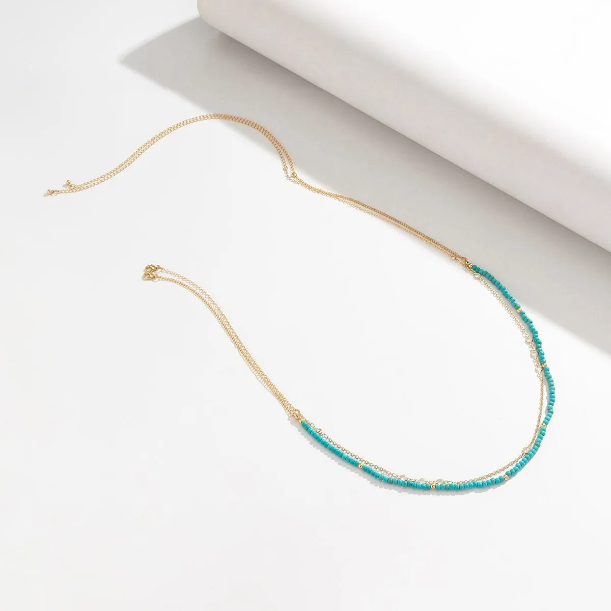Dainty Layered Rhinestone Turquoise Seed Bead Belly Chain Set