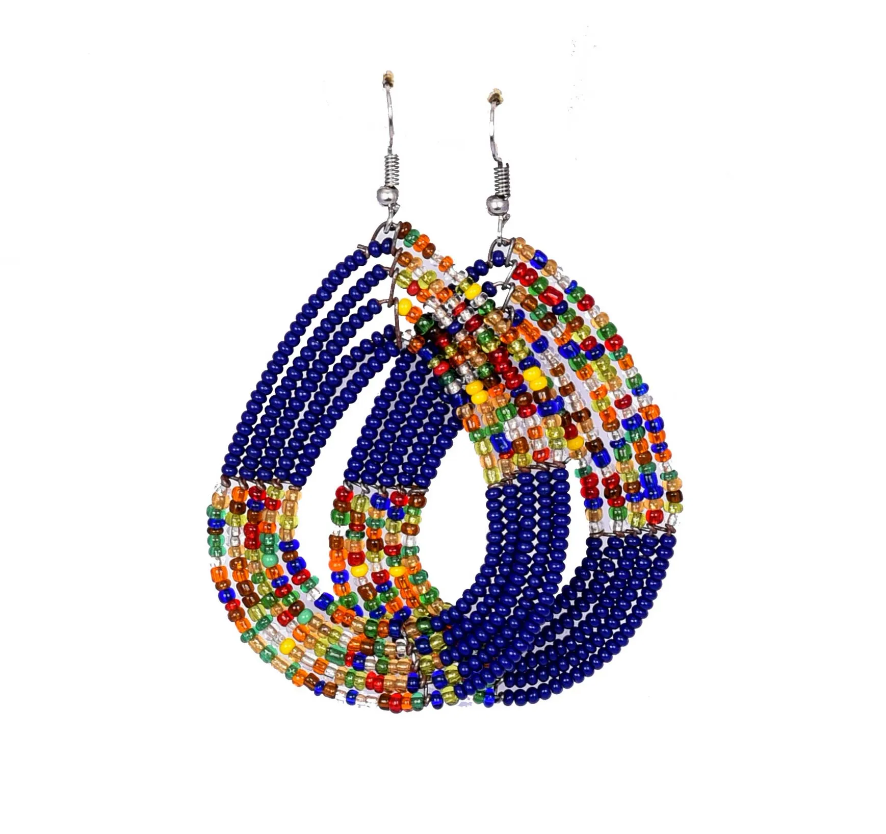 Dark Blue Multicolor Beaded Earrings
