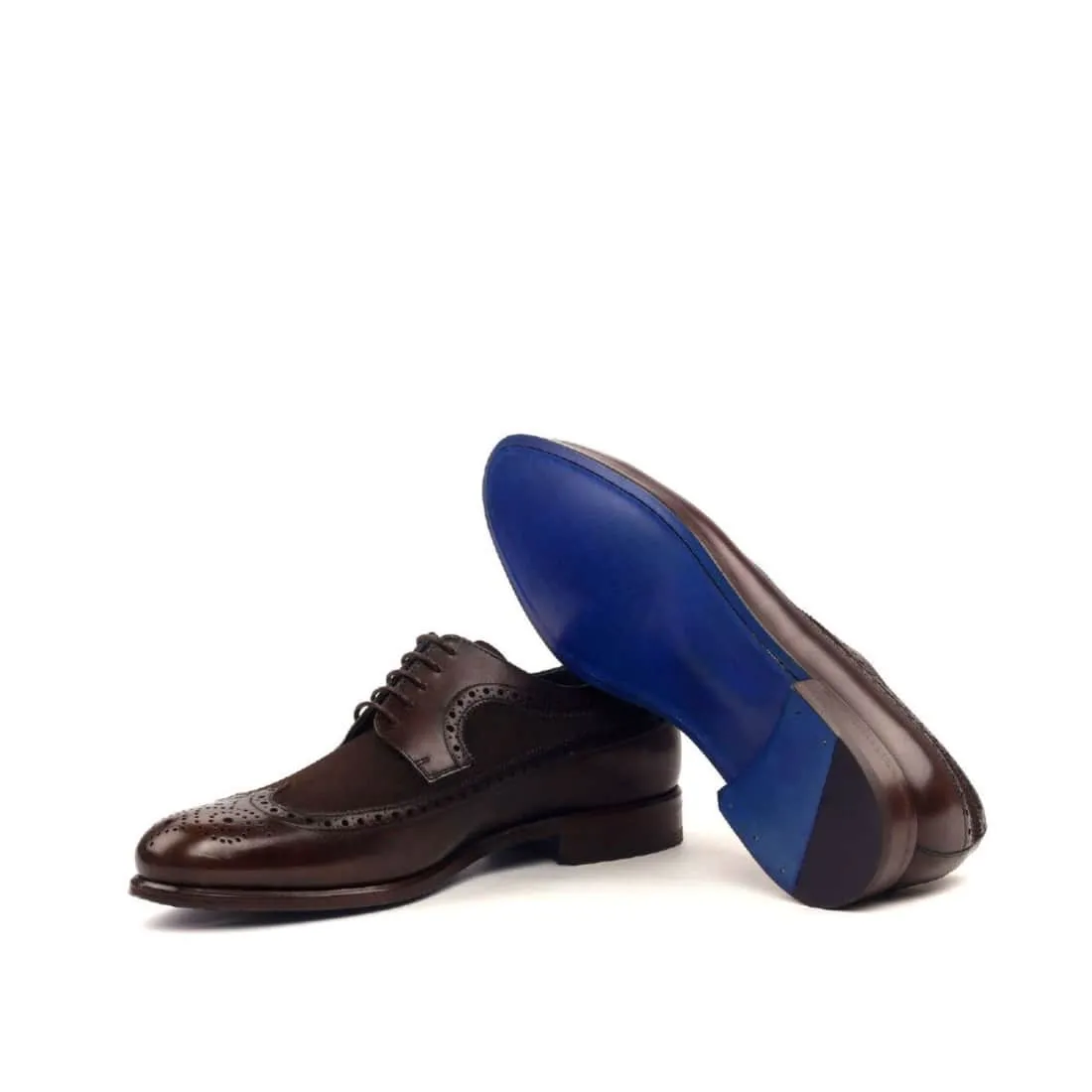 Derbie Brogue fleuri en cuir et daim marron foncé