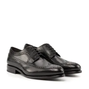 Derbie Brogue fleuri en cuir noir
