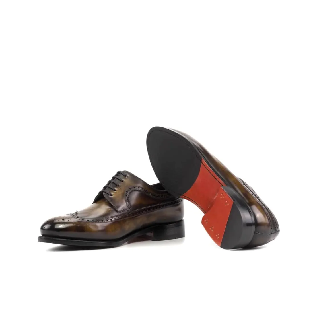 Derbie Brogue fleuri en cuir patiné tabac