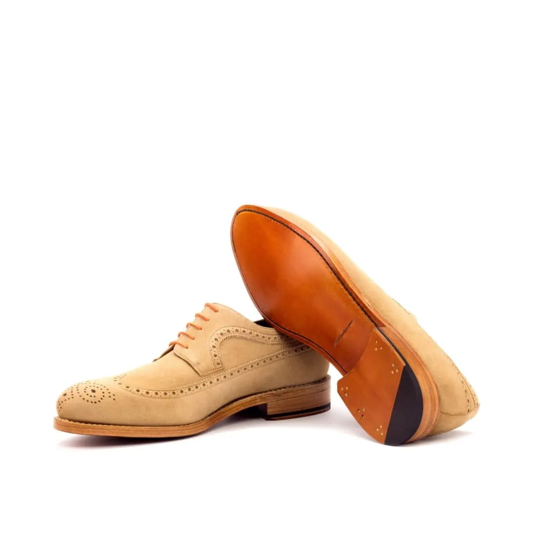 Derbie Brogue fleuri en daim beige