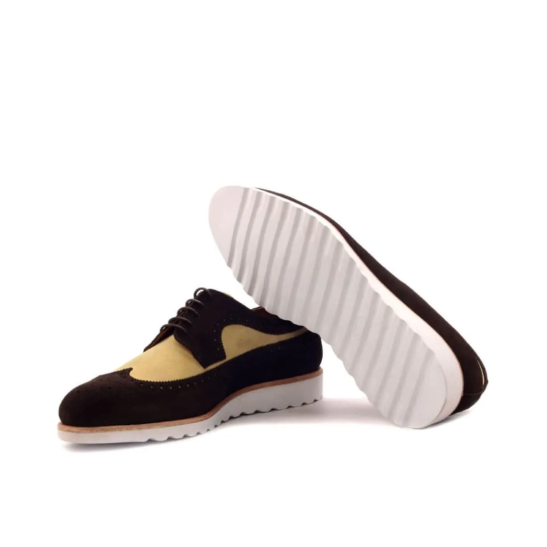 Derbie Brogue fleuri en daim marron foncé et beige - Semelles Sport