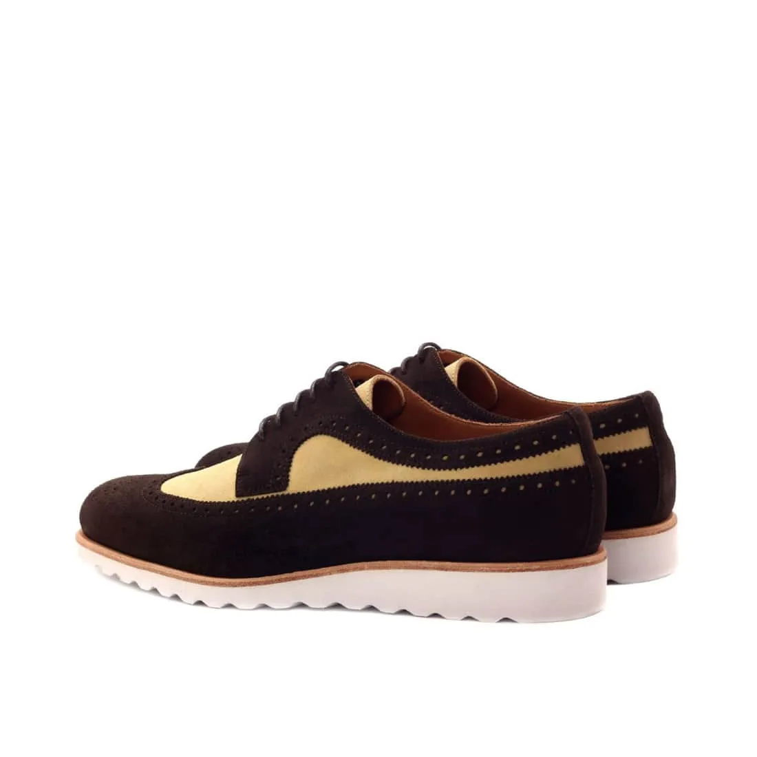 Derbie Brogue fleuri en daim marron foncé et beige - Semelles Sport