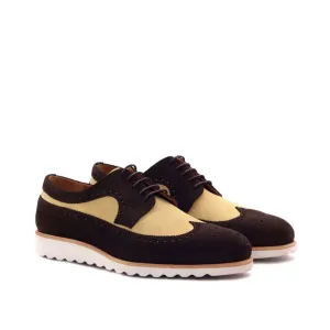 Derbie Brogue fleuri en daim marron foncé et beige - Semelles Sport