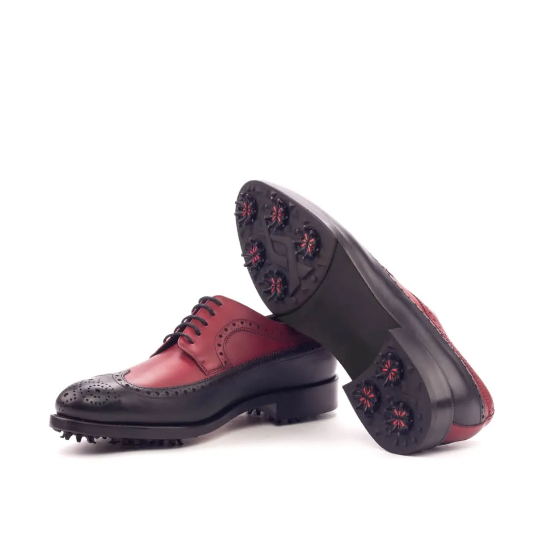 Derby Longwing de golf en cuir noir et rouge