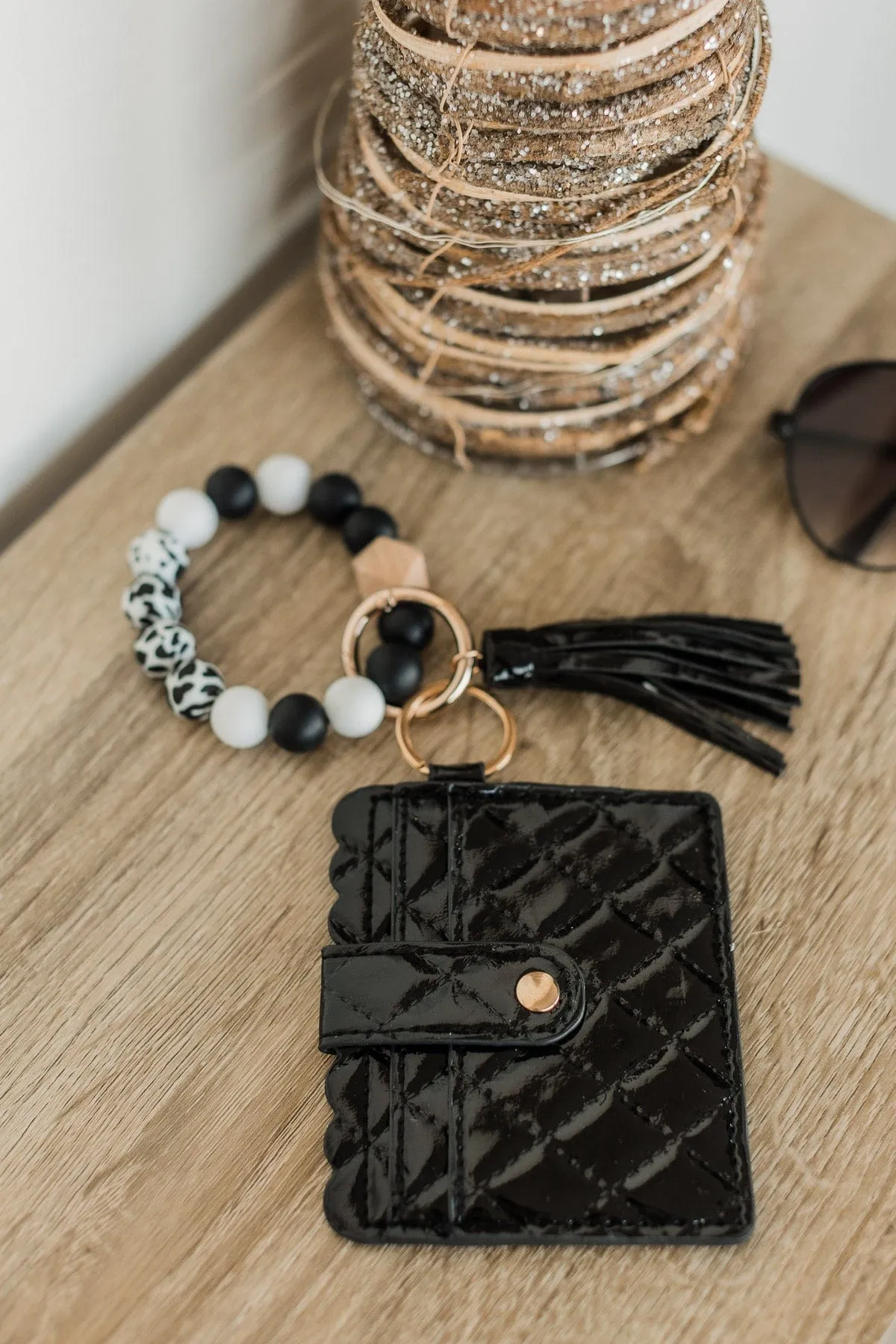 DOORBUSTER Beaded Card Wallet Key Chain- Black