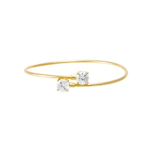 Double CZ Solitaire Criss Cross Bangle Bracelet