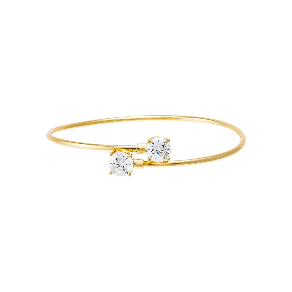 Double CZ Solitaire Criss Cross Bangle Bracelet