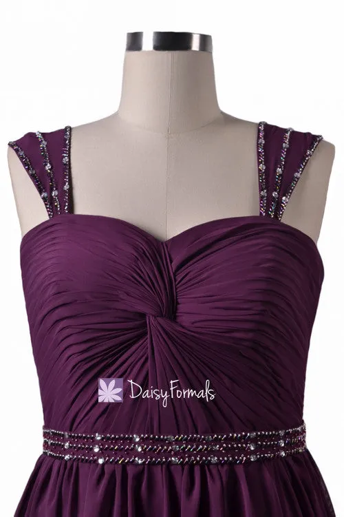 Eggplant Sweetheart Bridesmaid Dress Deep Plum Long Chiffon Evening Dress (BM247)