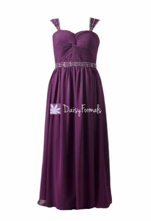 Eggplant Sweetheart Bridesmaid Dress Deep Plum Long Chiffon Evening Dress (BM247)