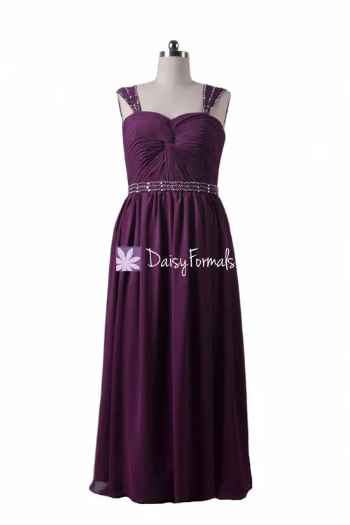 Eggplant Sweetheart Bridesmaid Dress Deep Plum Long Chiffon Evening Dress (BM247)