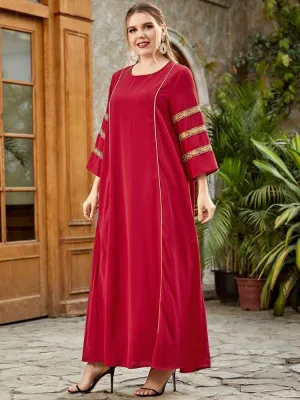 Embroidered Solid Medium Long Sleeve Jalabiya Dress