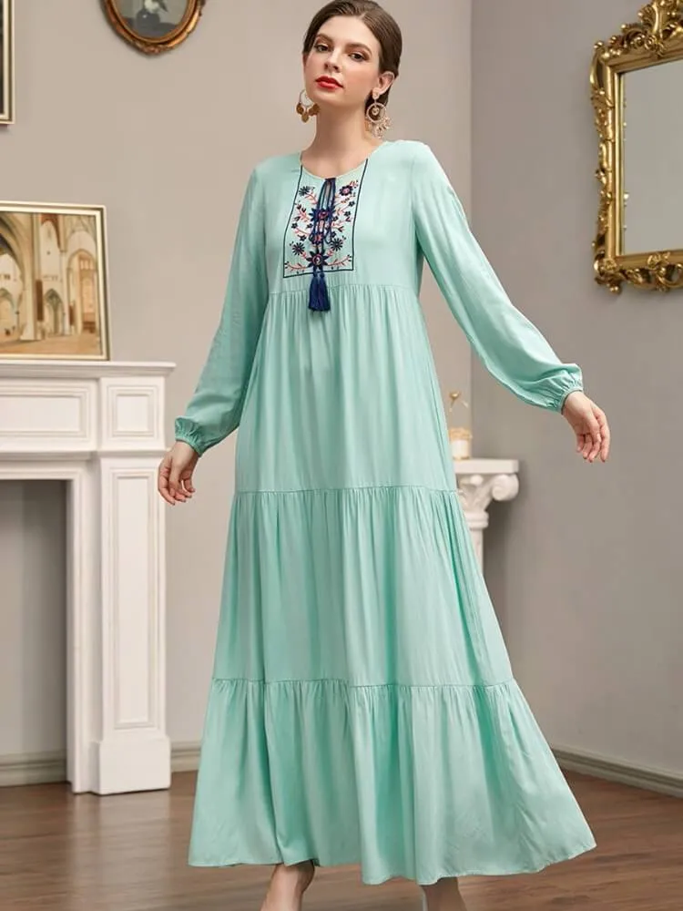 Embroidered Tassel Multi Pleated Patchwork Jalabiya