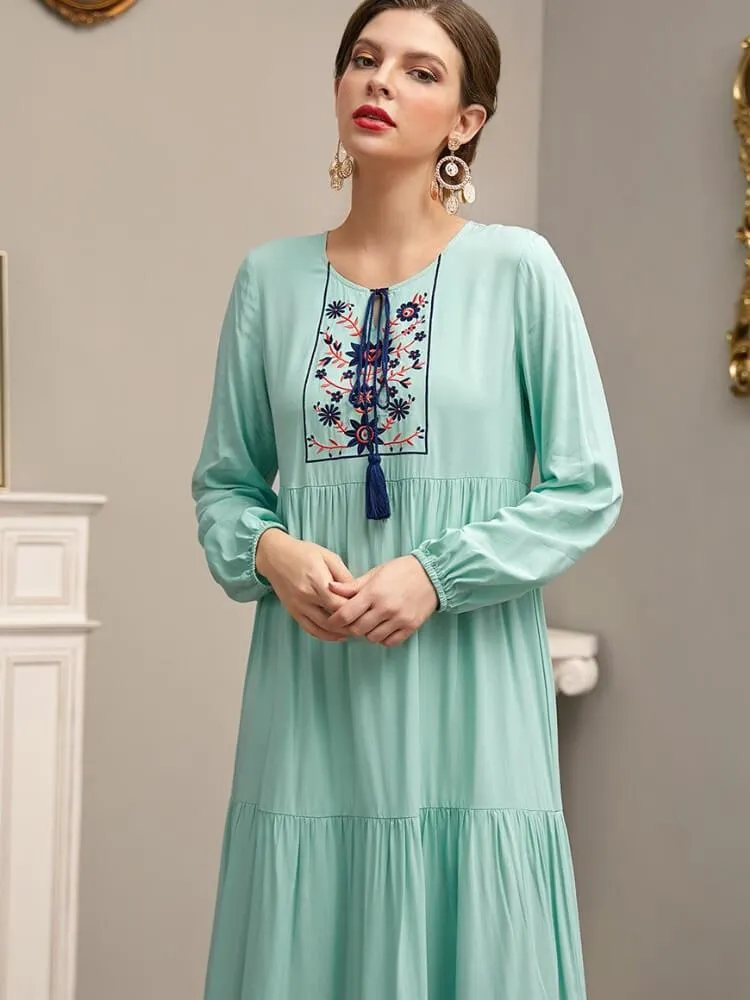 Embroidered Tassel Multi Pleated Patchwork Jalabiya