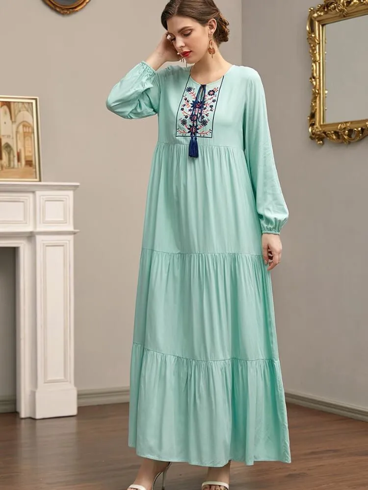 Embroidered Tassel Multi Pleated Patchwork Jalabiya