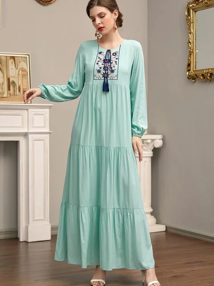 Embroidered Tassel Multi Pleated Patchwork Jalabiya