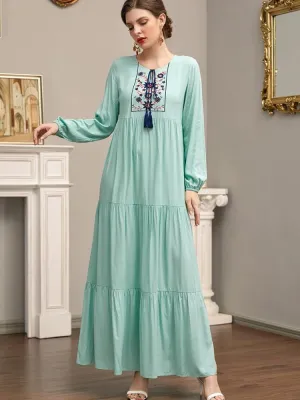 Embroidered Tassel Multi Pleated Patchwork Jalabiya