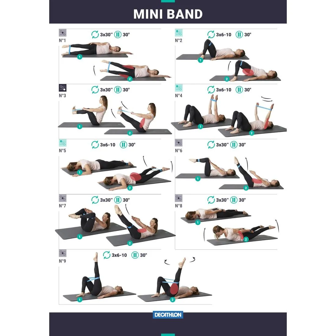 Fitness Resistance Bands Three-Pack 5-6-7 kg - Grey/Burgundy/Black