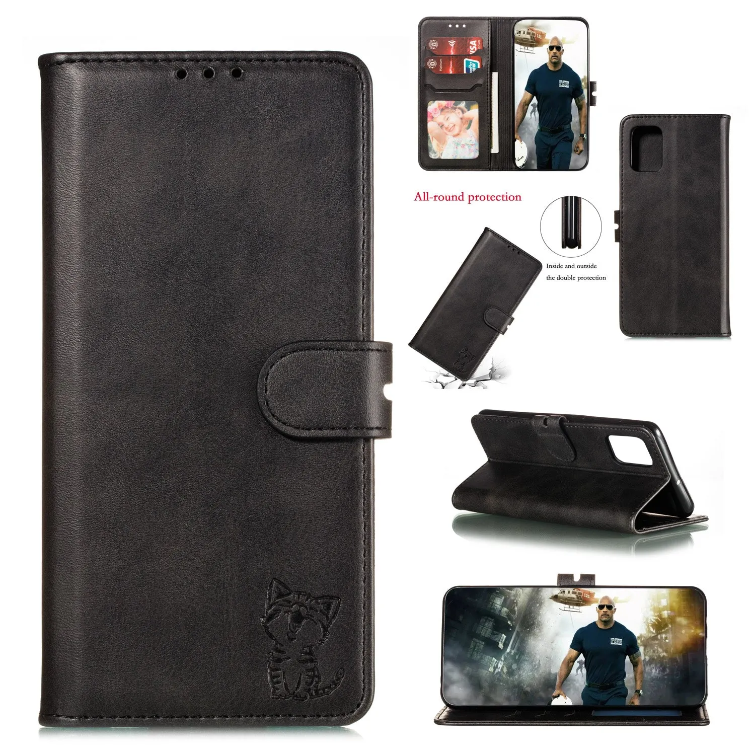 For HUAWEI P40 Pro Mobile Phone Cover PU Leather Front Buckle Smart Shell Anti-fall Phone Case 1 black