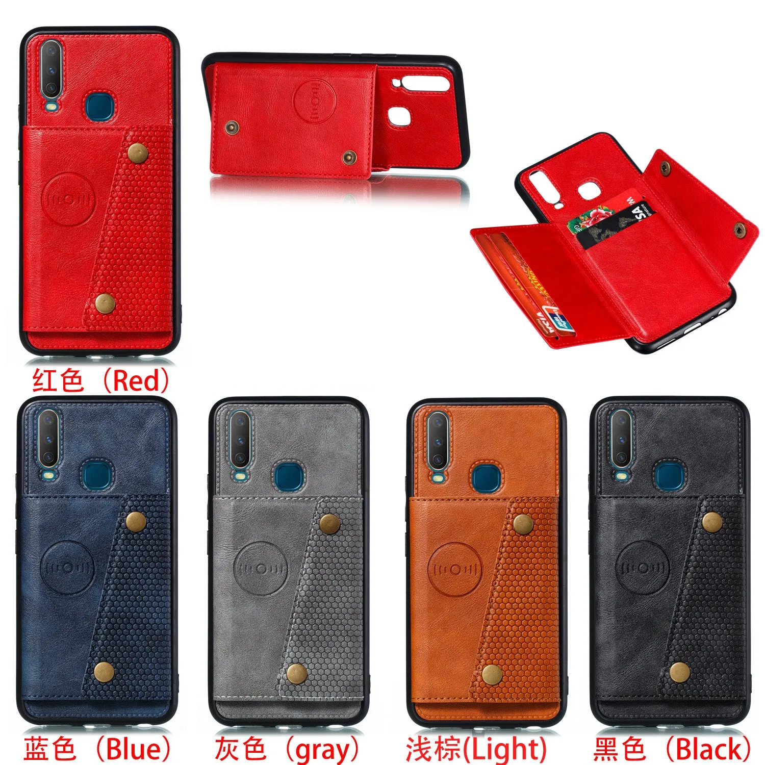 For VIVO Y17 Shockproof Double Buckle Wallet Case Cell Phone Case PU Leather Flip Stand Phone Cover With Card Slots blue