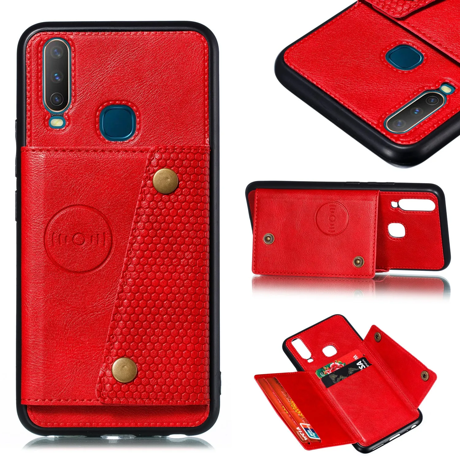 For VIVO Y17 Shockproof Double Buckle Wallet Case Cell Phone Case PU Leather Flip Stand Phone Cover With Card Slots blue