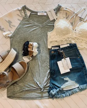 Front Tie Camouflage Contrast Top
