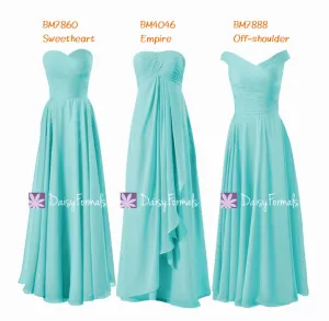 Full Length Bridesmaids Dress Empire Formal Dress Off Shoulder Chiffon Party Dress (MM152)