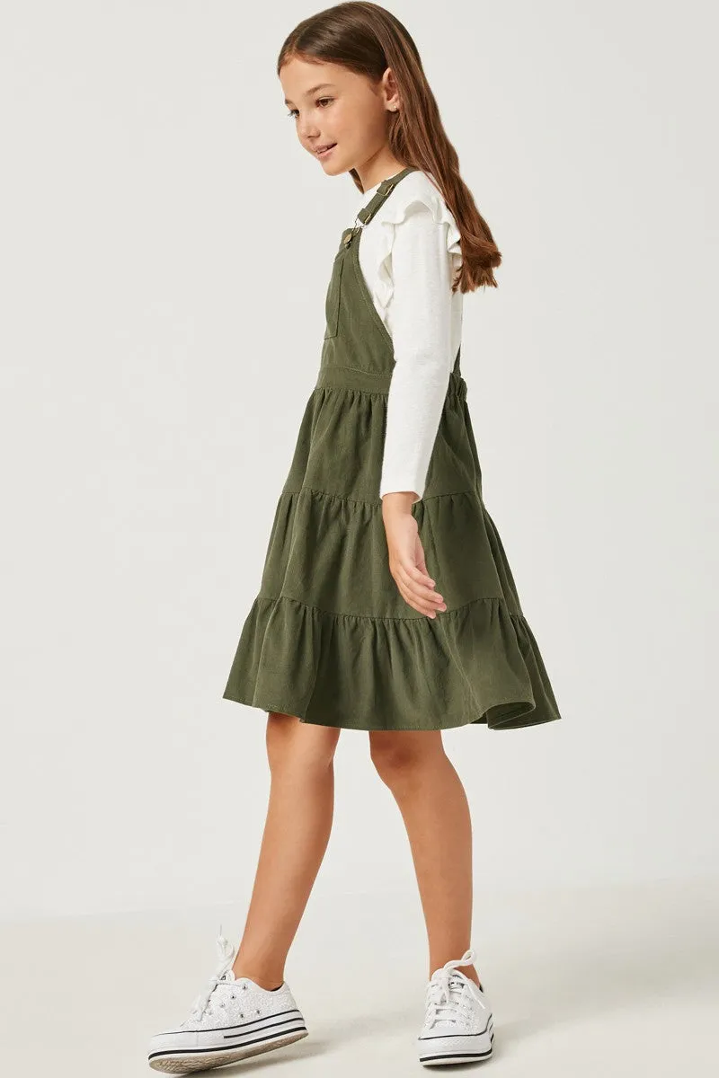 Girls Corduroy Tiered Overall Dress