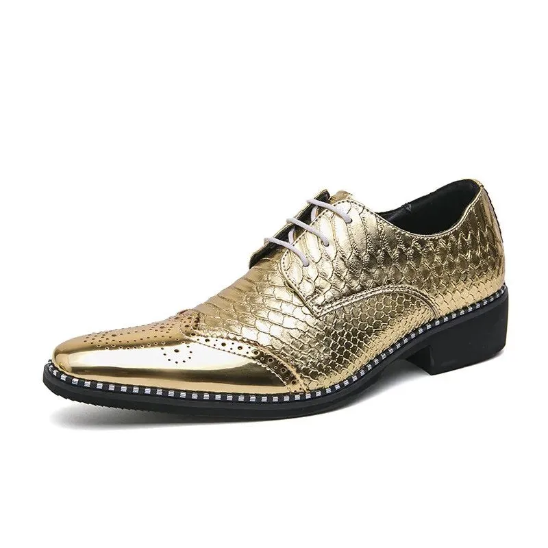Gold Brogue Oxford Leather Shoes For Men