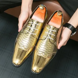 Gold Brogue Oxford Leather Shoes For Men