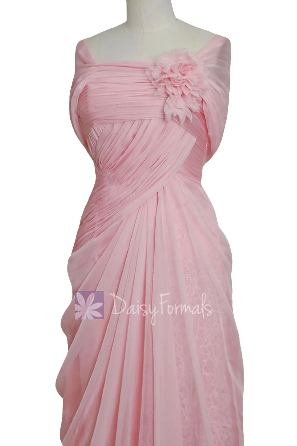 Gorgeous Custom Pink Prom Dress Silky Chiffon Evening Dress Lace Formal Dress(PRC122)
