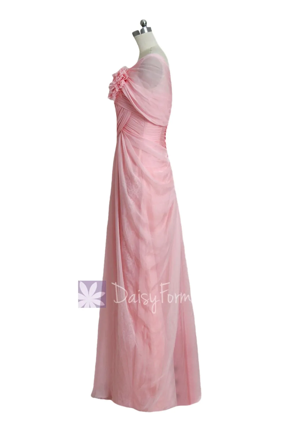 Gorgeous Custom Pink Prom Dress Silky Chiffon Evening Dress Lace Formal Dress(PRC122)