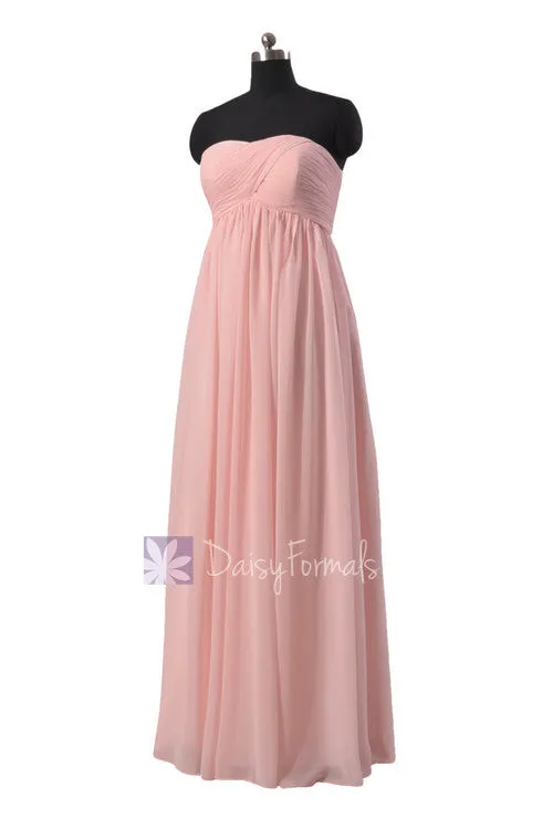 Gorgeous Floor Length Pink Chiffon Wedding Party Dress W/Empire Waist(BM10821L)