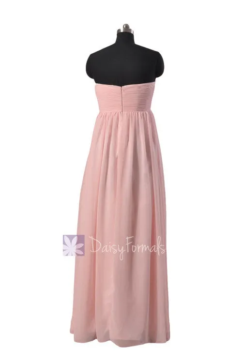 Gorgeous Floor Length Pink Chiffon Wedding Party Dress W/Empire Waist(BM10821L)