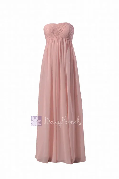 Gorgeous Floor Length Pink Chiffon Wedding Party Dress W/Empire Waist(BM10821L)