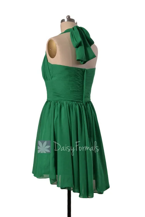 Green Chiffon Bridesmaid Dress Halter Mini Skirt Beach Wedding Party Dress(BM1640)