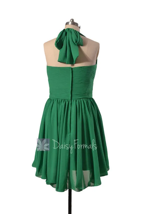 Green Chiffon Bridesmaid Dress Halter Mini Skirt Beach Wedding Party Dress(BM1640)