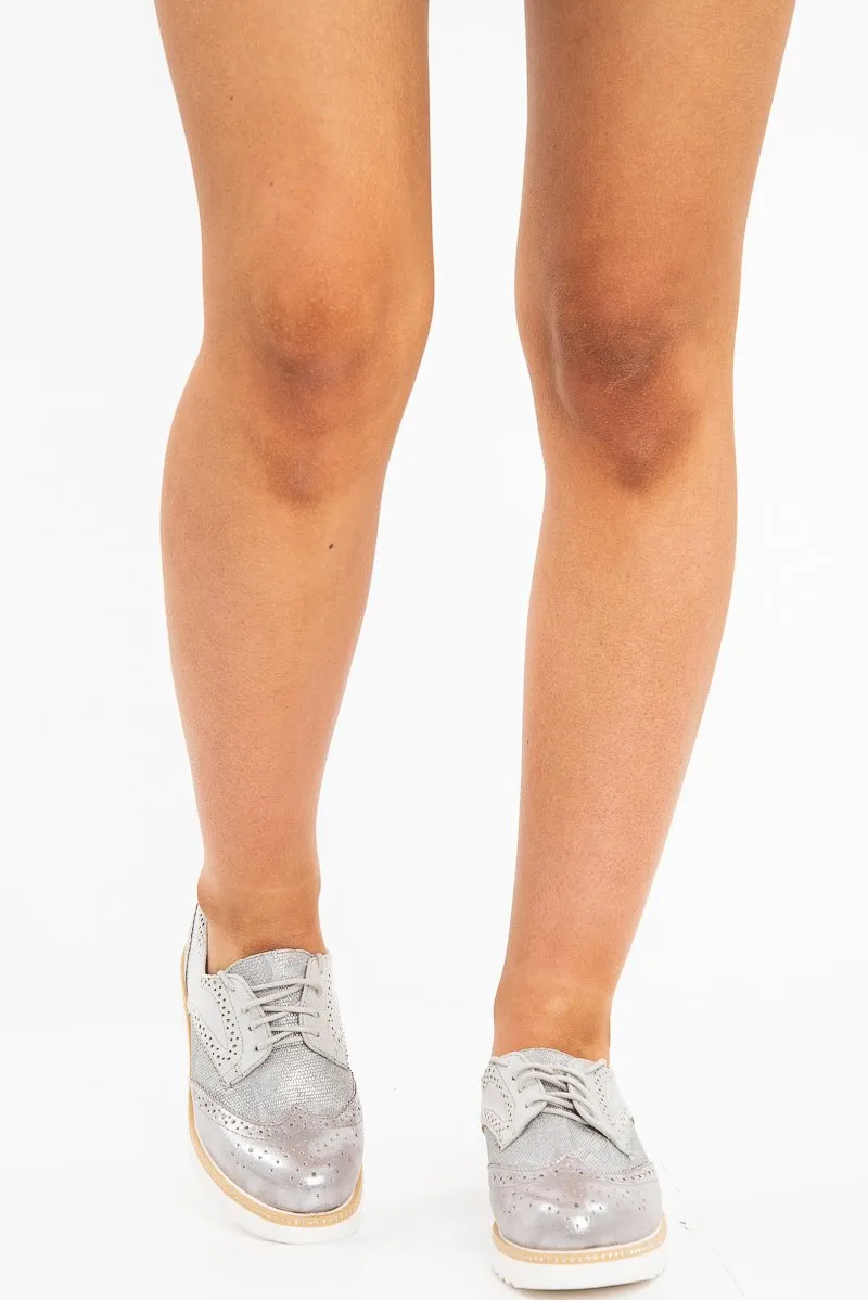 Grey Shimmer Brogue Style Trainers - Hannah