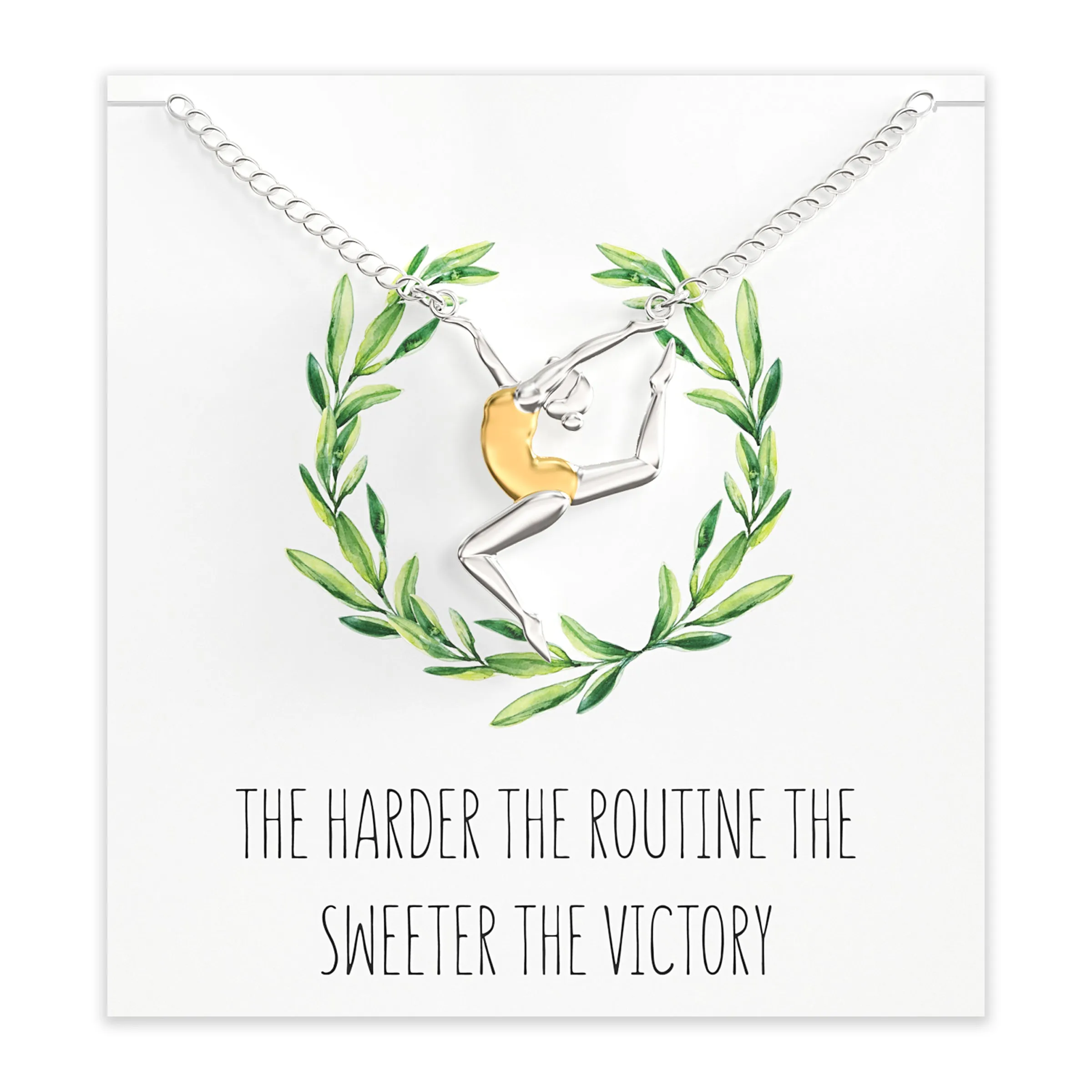 Gymnastic Gift Necklace – Cute Gymnast Pendant Charm for Girls & Teens on a Gymnastics Team – Inspirational Message Card