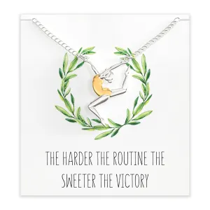 Gymnastic Gift Necklace – Cute Gymnast Pendant Charm for Girls & Teens on a Gymnastics Team – Inspirational Message Card