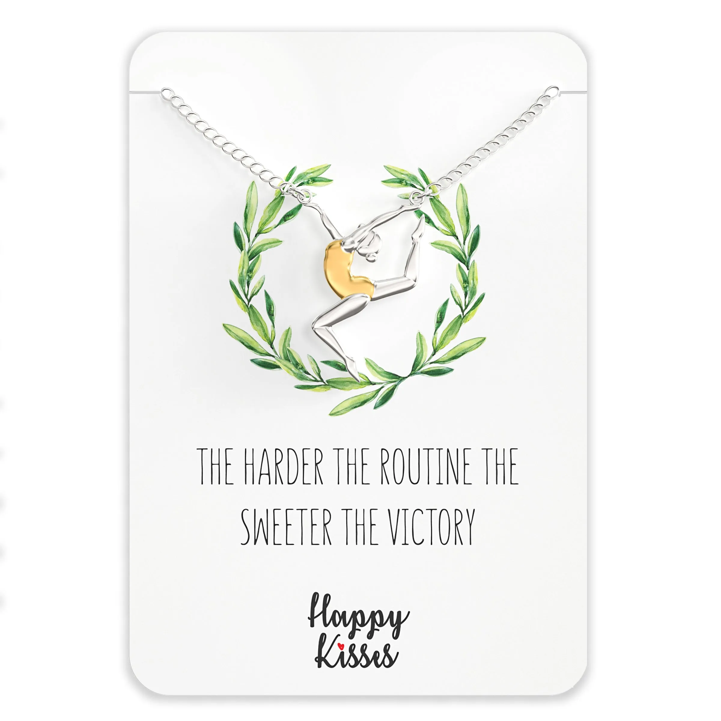 Gymnastic Gift Necklace – Cute Gymnast Pendant Charm for Girls & Teens on a Gymnastics Team – Inspirational Message Card