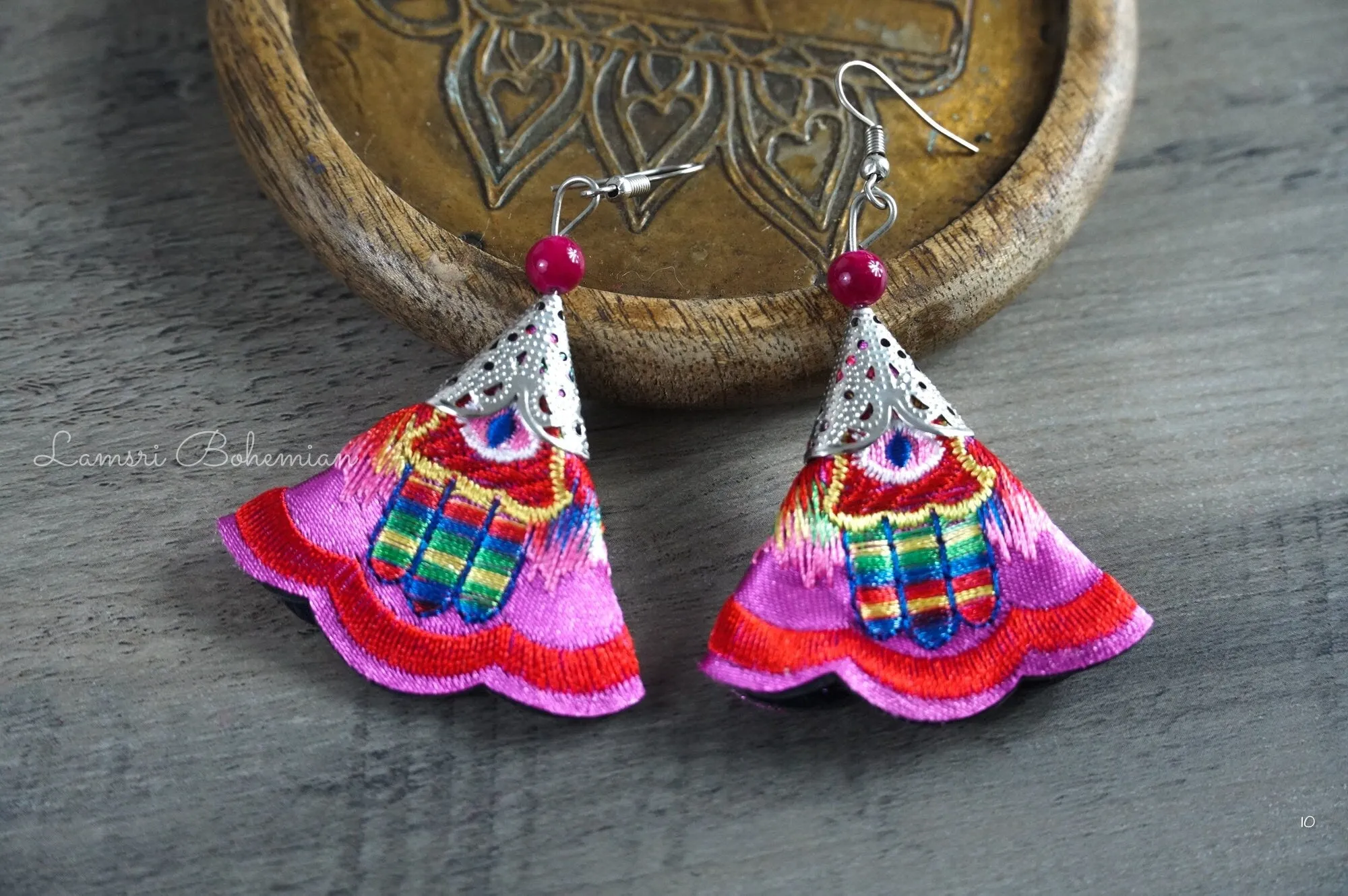 Hamsa Blossom Embroidered Earrings