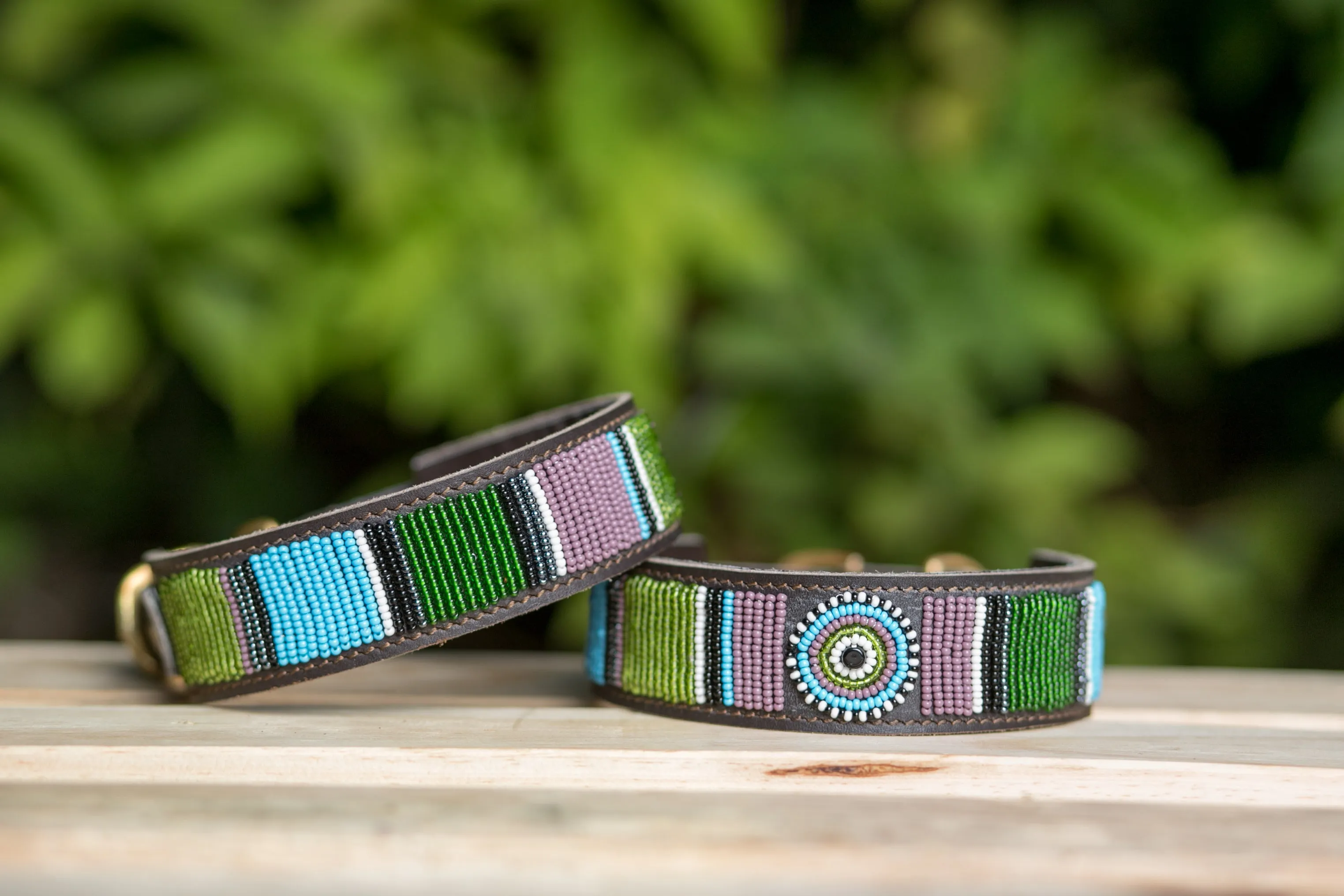 Handmade beaded Maasai leather dog collar
