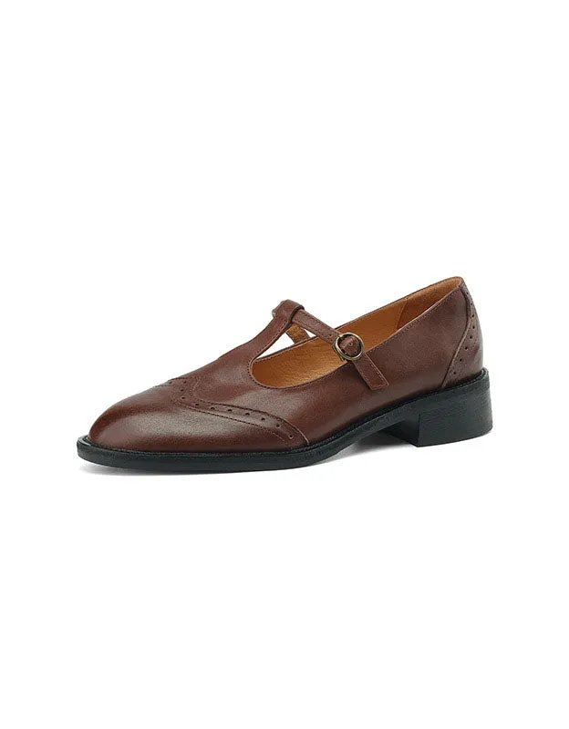Handmade Brogue Style T-strap Oxford Shoes