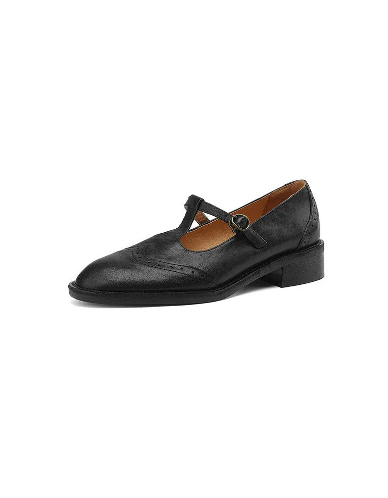 Handmade Brogue Style T-strap Oxford Shoes