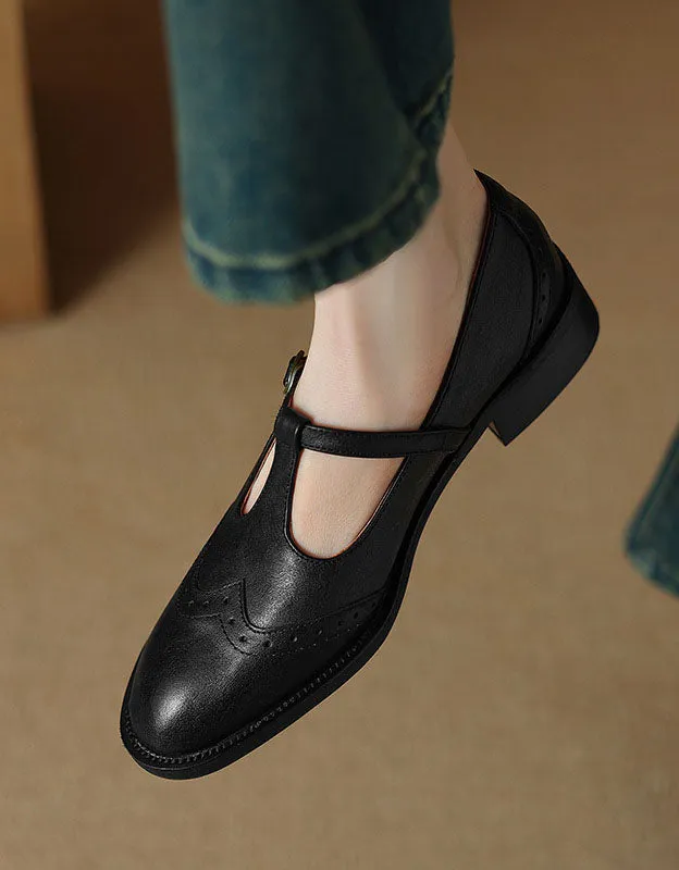 Handmade Brogue Style T-strap Oxford Shoes