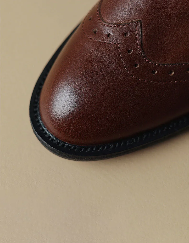 Handmade Brogue Style T-strap Oxford Shoes