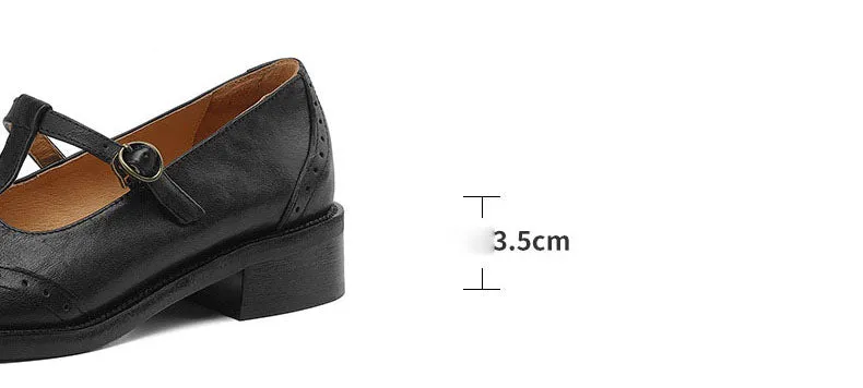 Handmade Brogue Style T-strap Oxford Shoes