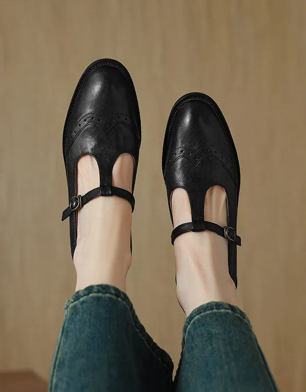 Handmade Brogue Style T-strap Oxford Shoes